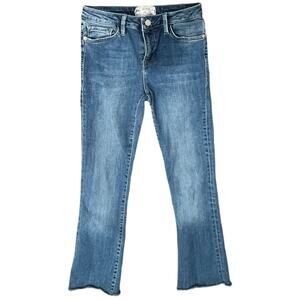 Free People Medium Wash Raw Hem Mid Rise Denim Boot Cut Ankle Jeans size 26